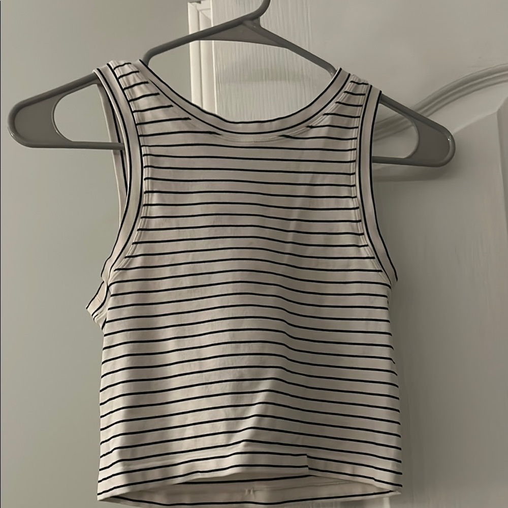 Aura White and Gray Fitted Crop Tank Top
